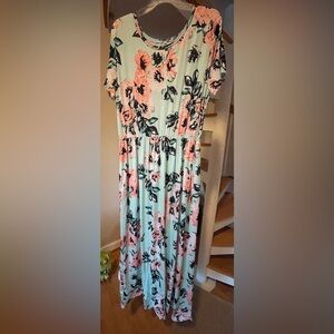 Floral Maxi Dress in Mint and Pink